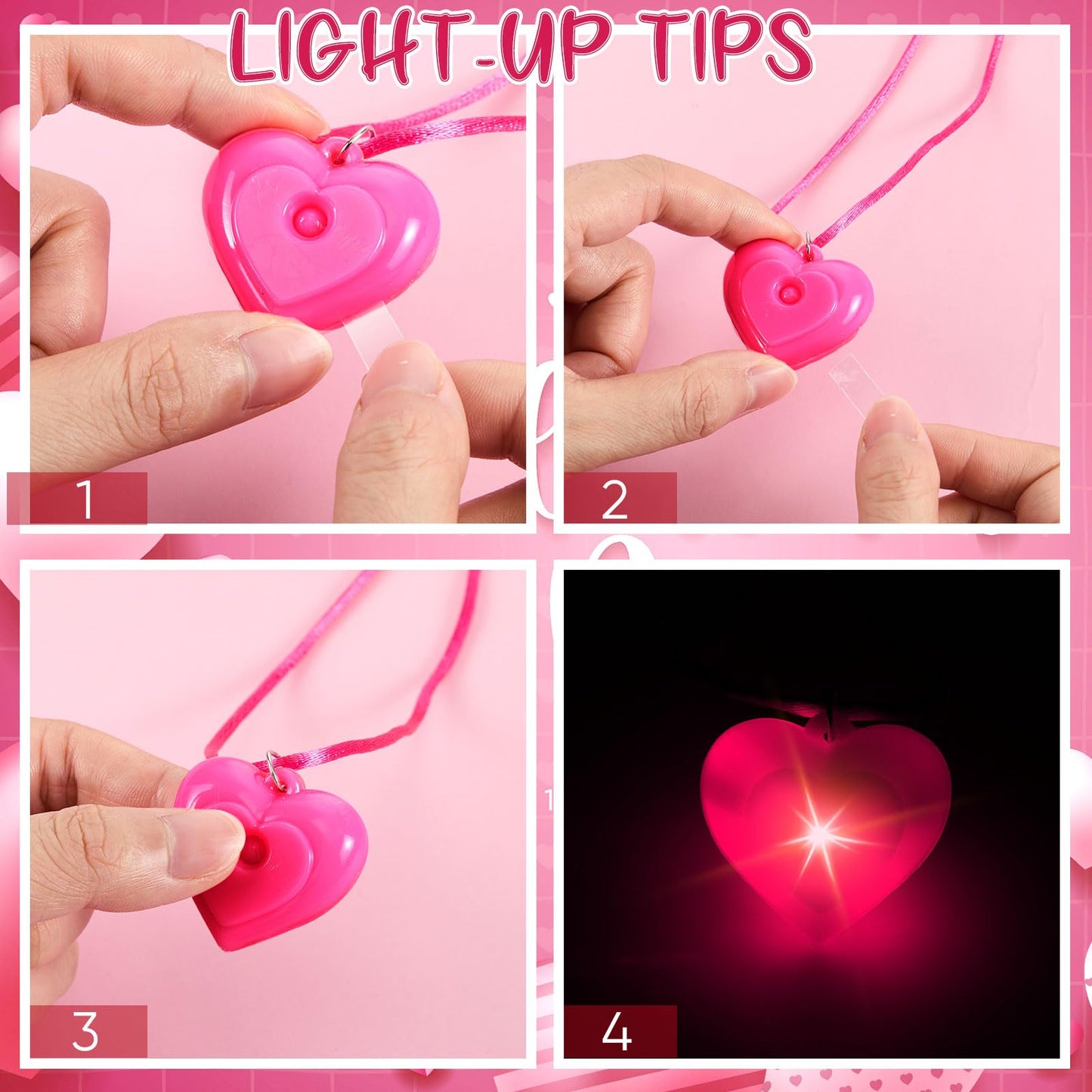 Yinkin 30 Pcs Valentine's Day Light Up Necklaces — Colorful LED Heart Necklaces for Parties & Gifts