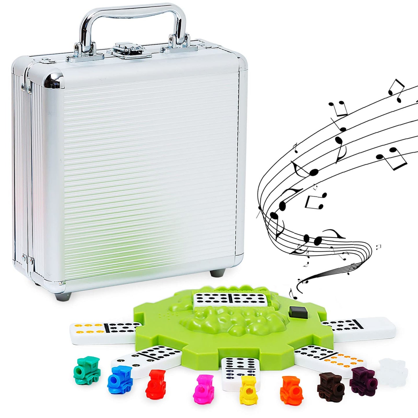 Yinlo Mexican Train Domino Set with Sound Effect | 91 Tiles Double 12 Travel Case