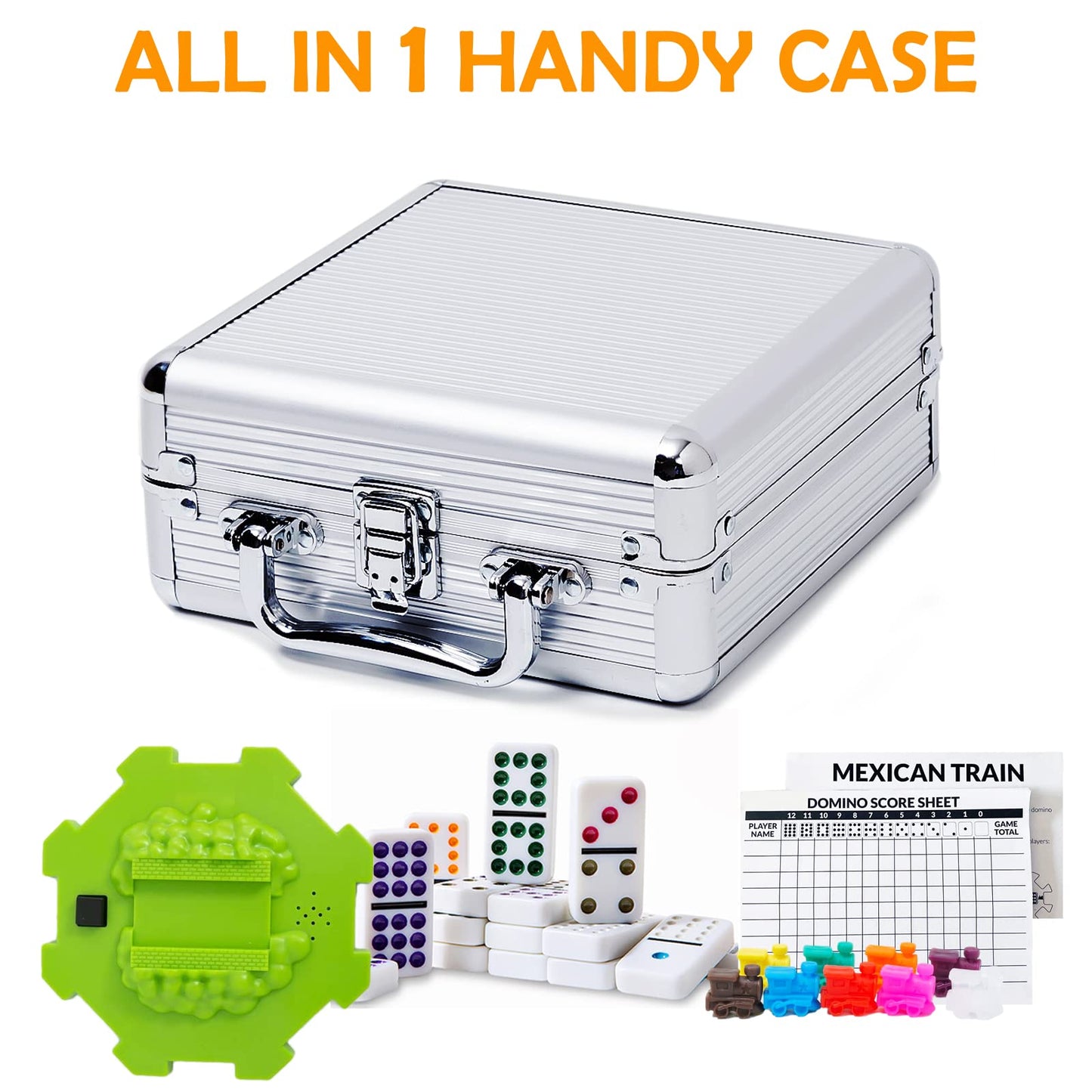 Yinlo Mexican Train Domino Set with Sound Effect | 91 Tiles Double 12 Travel Case