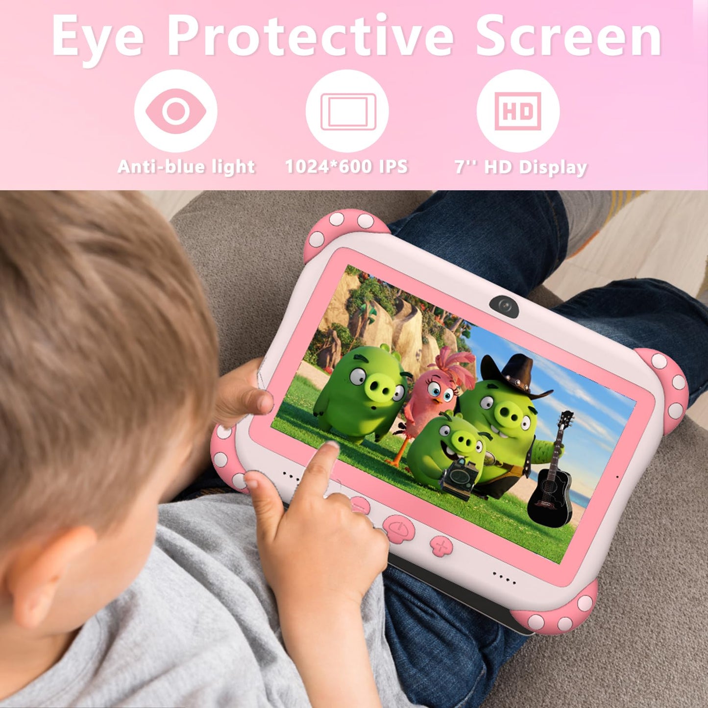 YINOCHE Kids Tablet 7-Inch for Kids with Parental Control, 32GB, Android 11 – Pink