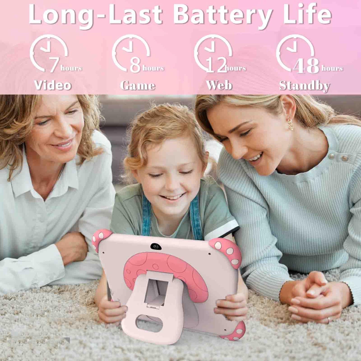 YINOCHE Kids Tablet 7-Inch for Kids with Parental Control, 32GB, Android 11 – Pink