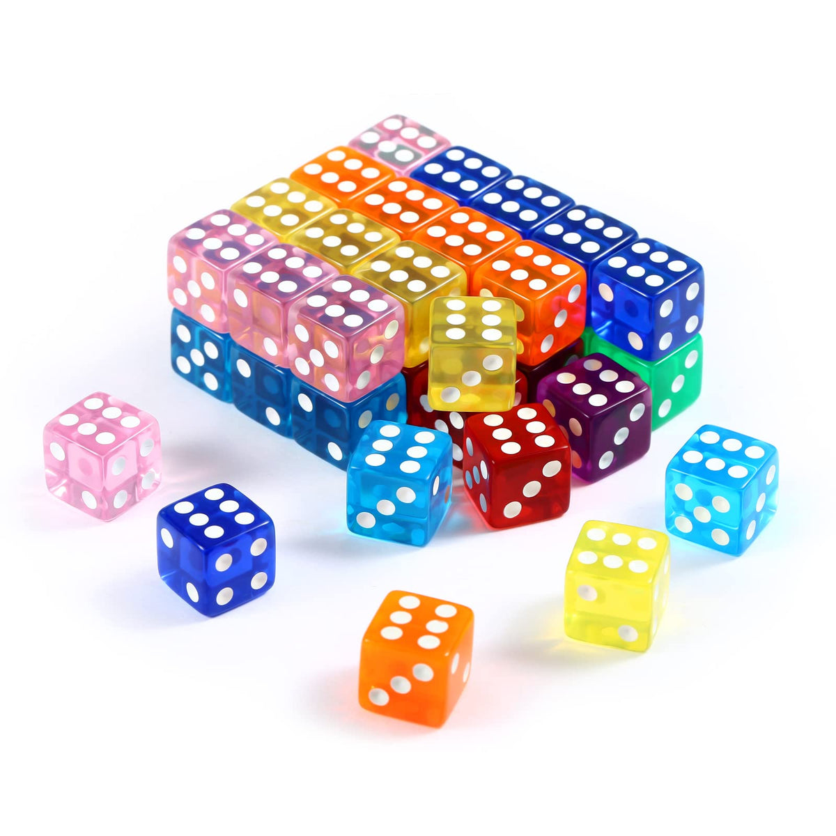 Yinsun 40-Piece 16mm Colored Dice Set — 6-Sided Transparent Dice for Games & Math