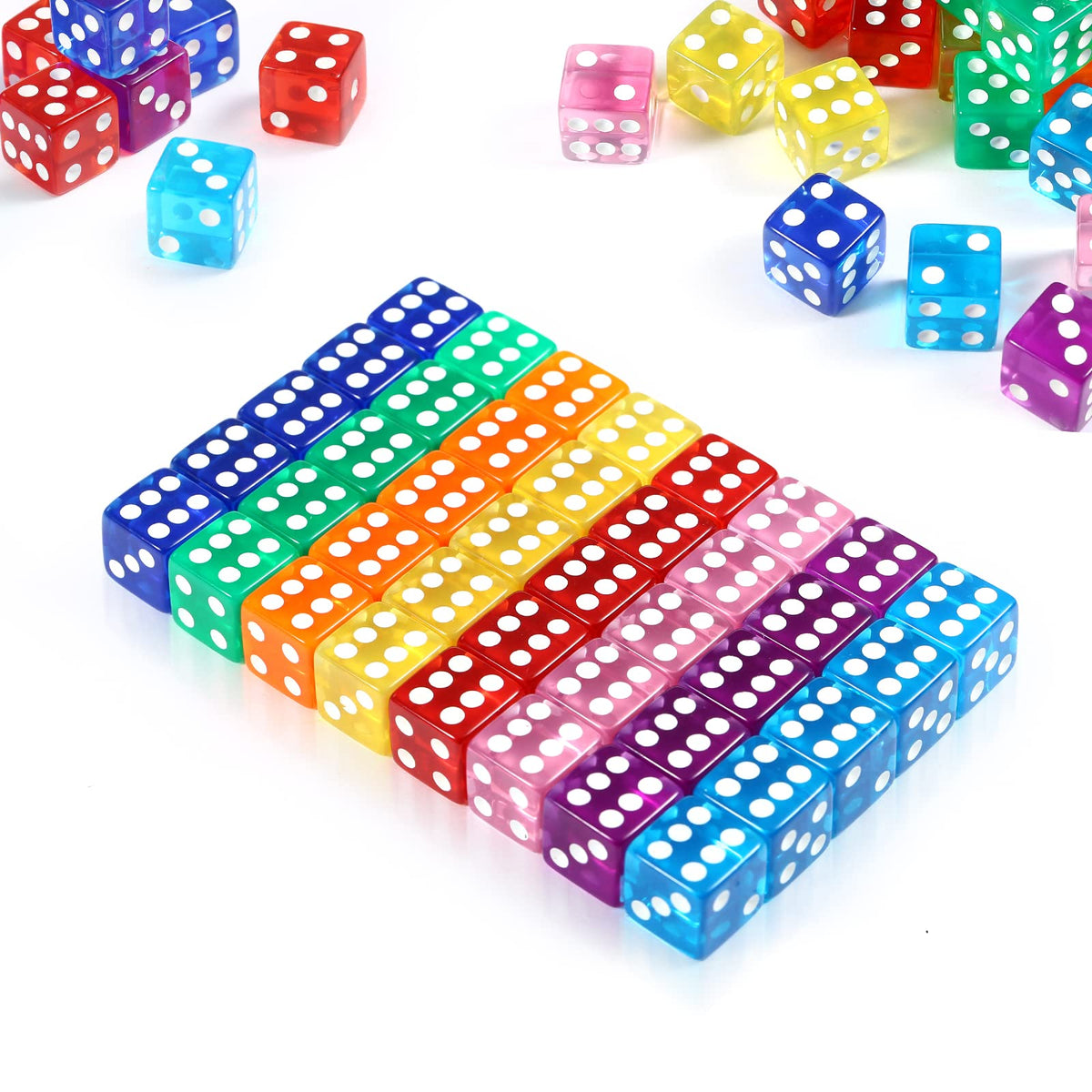 Yinsun 40-Piece 16mm Colored Dice Set — 6-Sided Transparent Dice for Games & Math