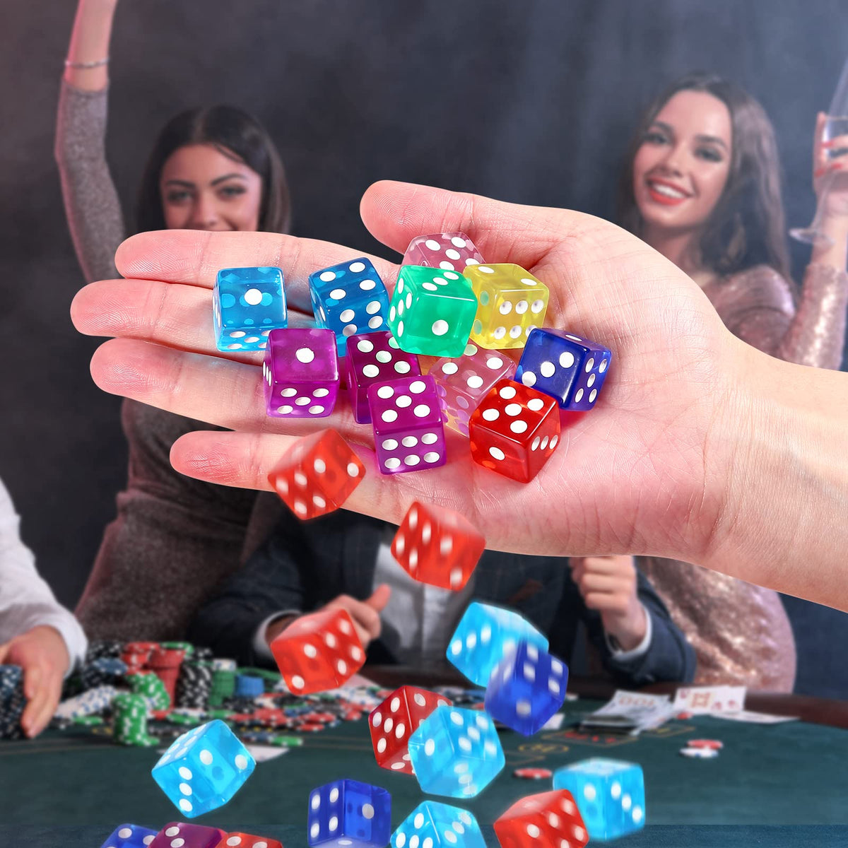 Yinsun 40-Piece 16mm Colored Dice Set — 6-Sided Transparent Dice for Games & Math