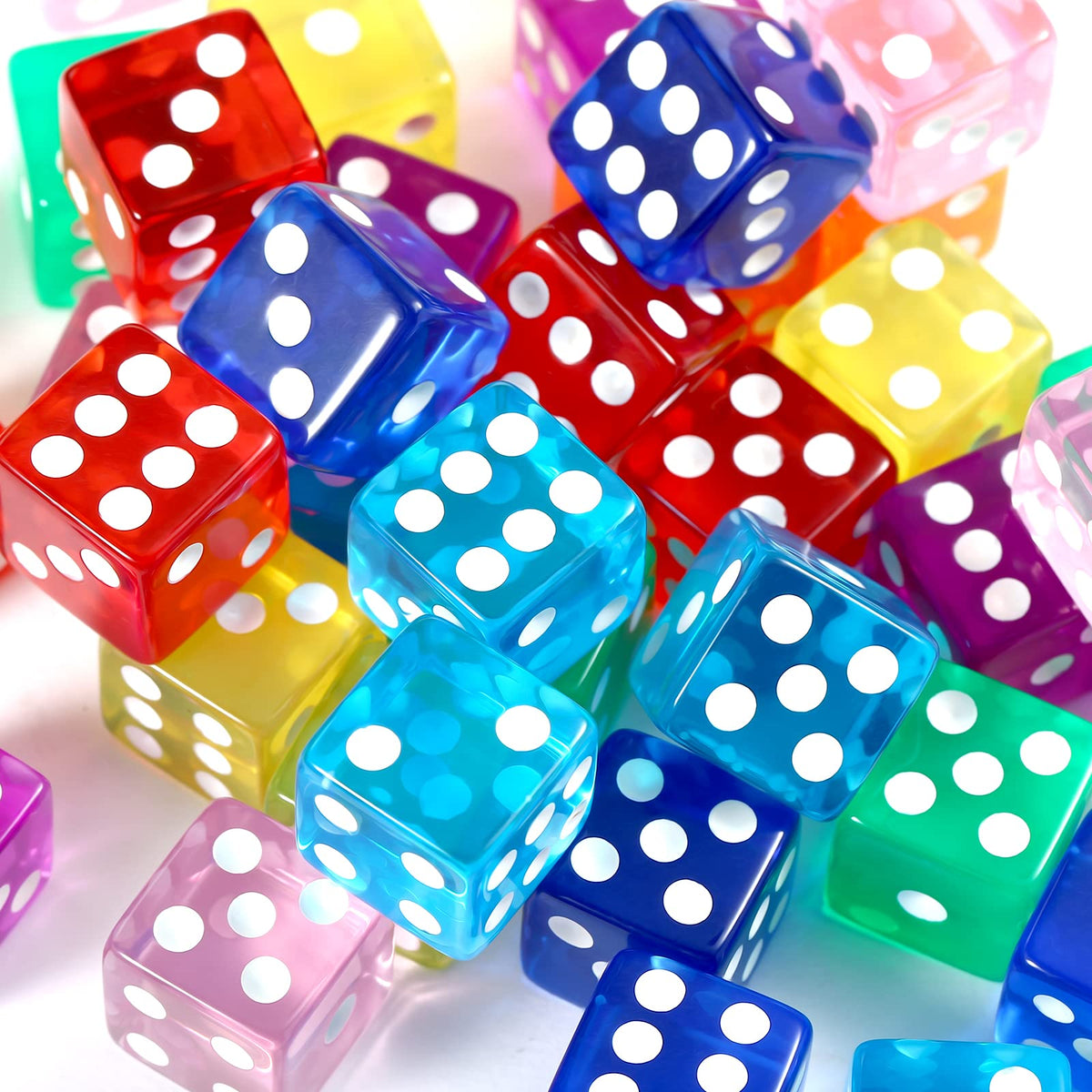 Yinsun 40-Piece 16mm Colored Dice Set — 6-Sided Transparent Dice for Games & Math