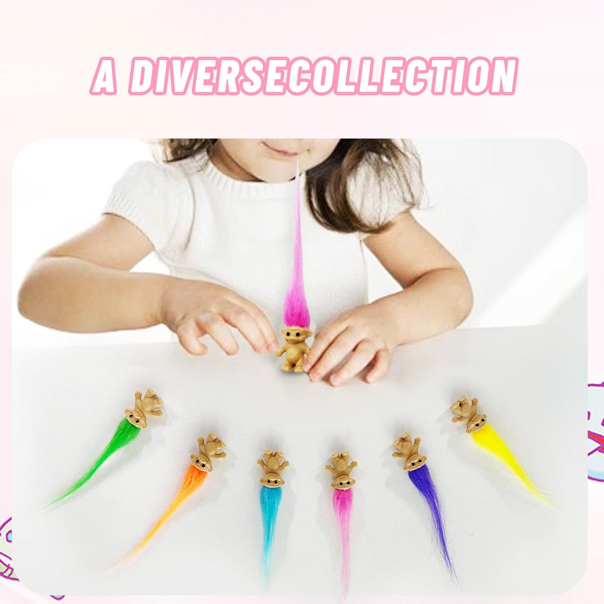 Yintlilocn 30pc Long-Haired Mini Troll Dolls – Colorful 0.78" Bodies, 2" Hair
