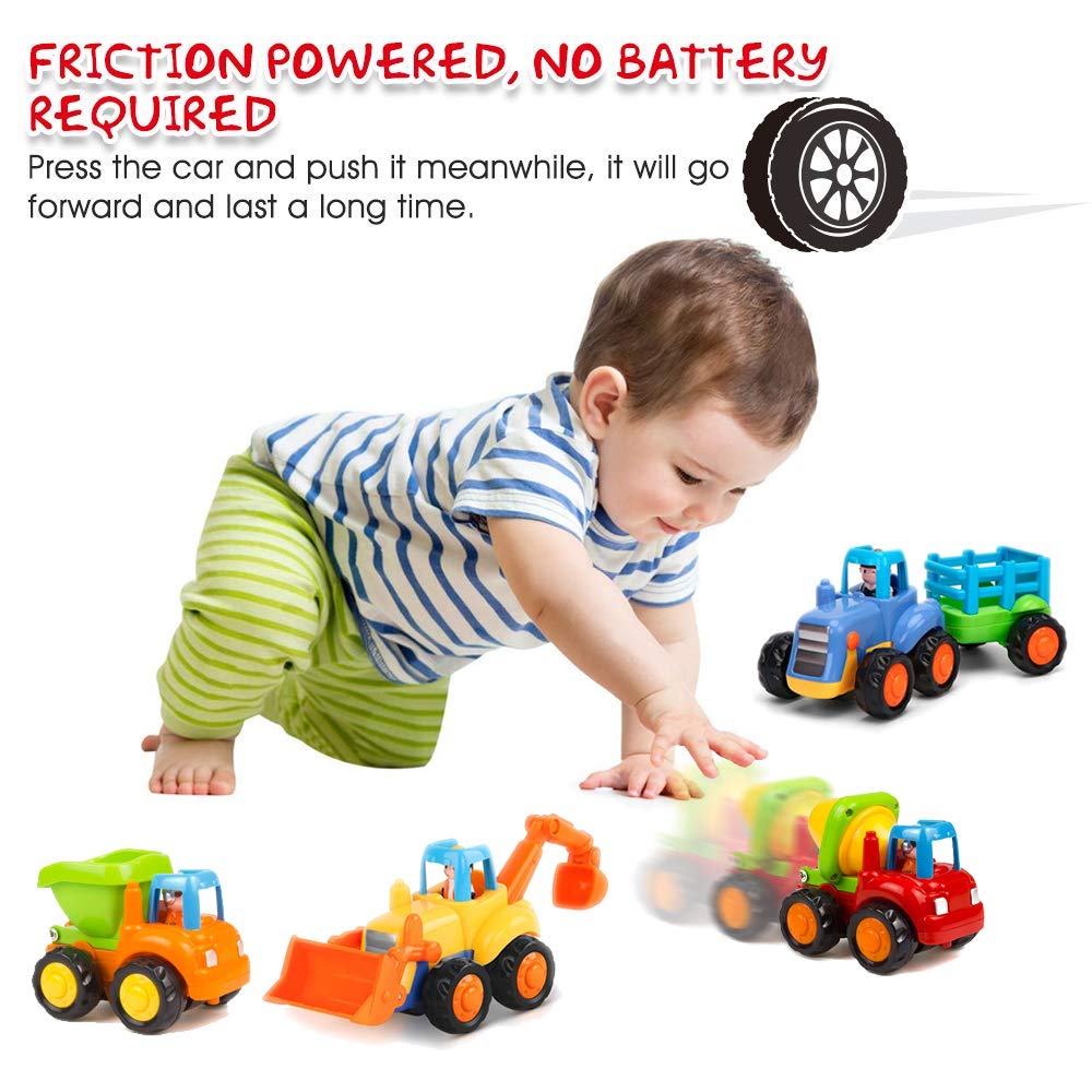 Yiosion Friction Powered Cars – 4-Pack Push & Go Construction Vehicles