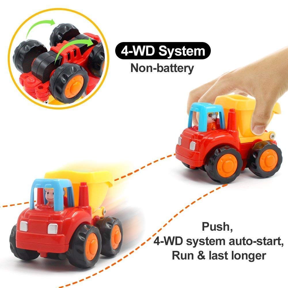 Yiosion Friction Powered Cars – 4-Pack Push & Go Construction Vehicles