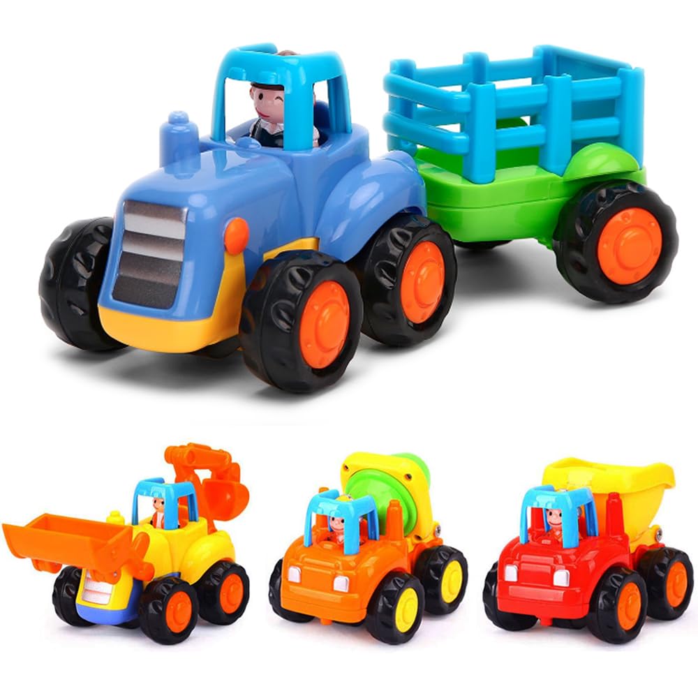 Yiosion Push and Go Friction Powered Construction Vehicles – 4 Pack Toy Set for Toddlers