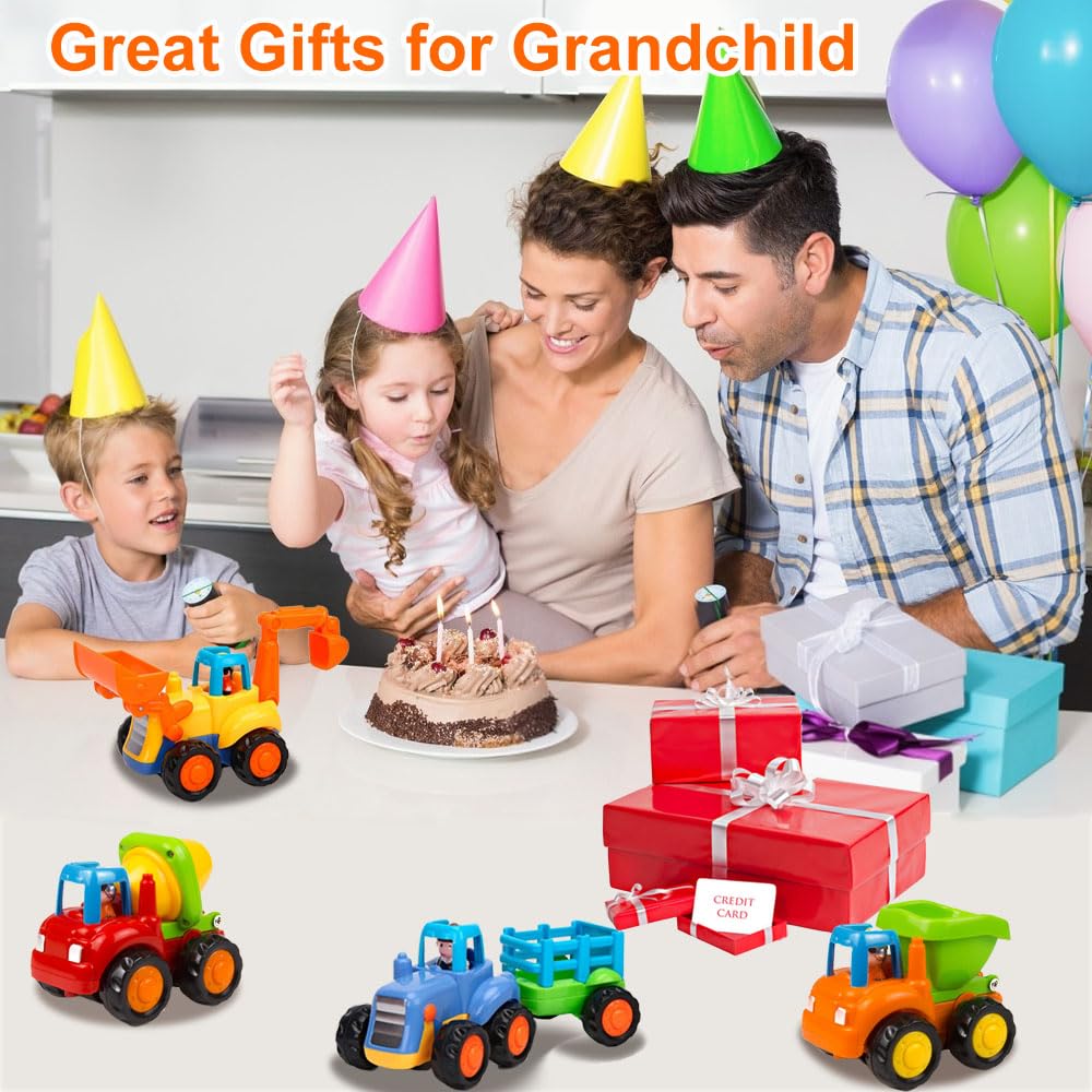 Yiosion Push and Go Friction Powered Construction Vehicles – 4 Pack Toy Set for Toddlers