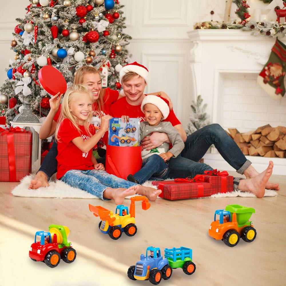Yiosion Push and Go Friction Powered Construction Vehicles – 4 Pack Toy Set for Toddlers