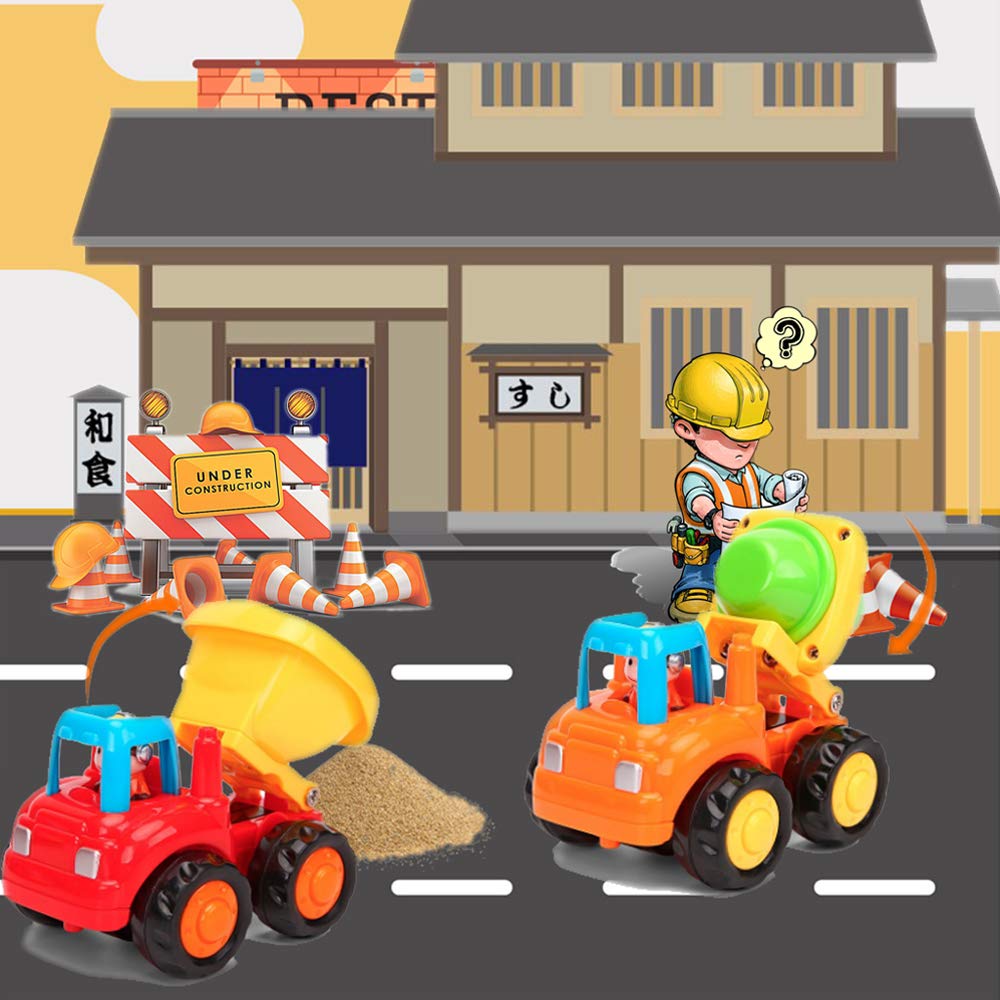 Yiosion Friction Powered Cars – 4-Pack Push & Go Construction Vehicles