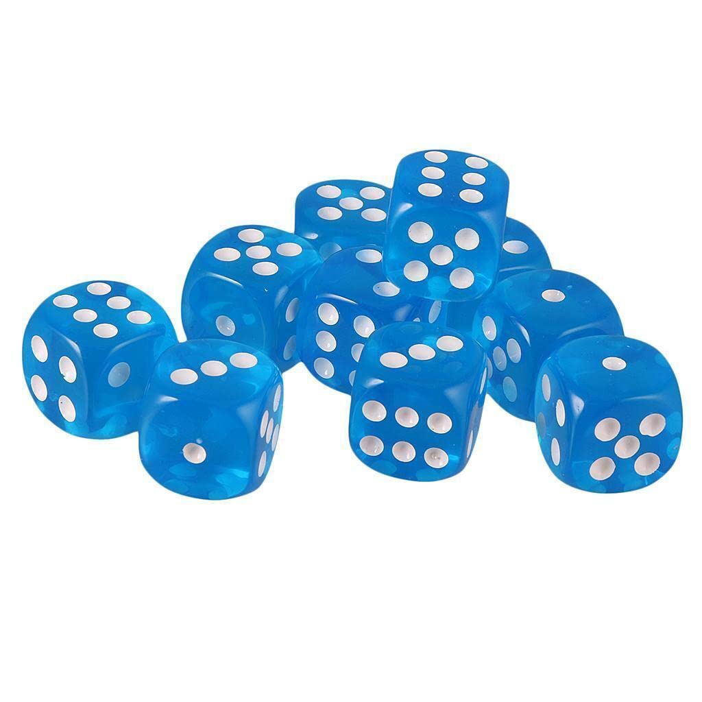 Yiotfandoll 10PCS D6 Dice - Transparent Blue Acrylic 16mm for RPG, DND, MTG, Table Games