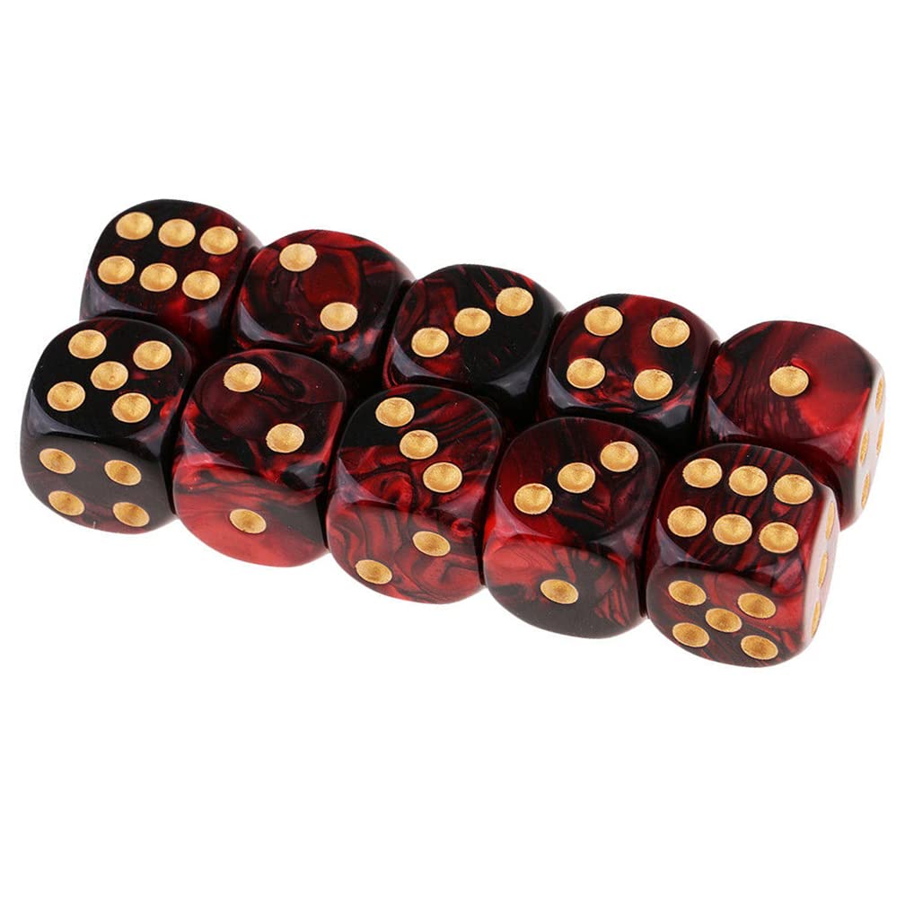 Yiotfandoll 10PCS D6 Dice Set - Red & Black 16mm Acrylic Polyhedral Dice