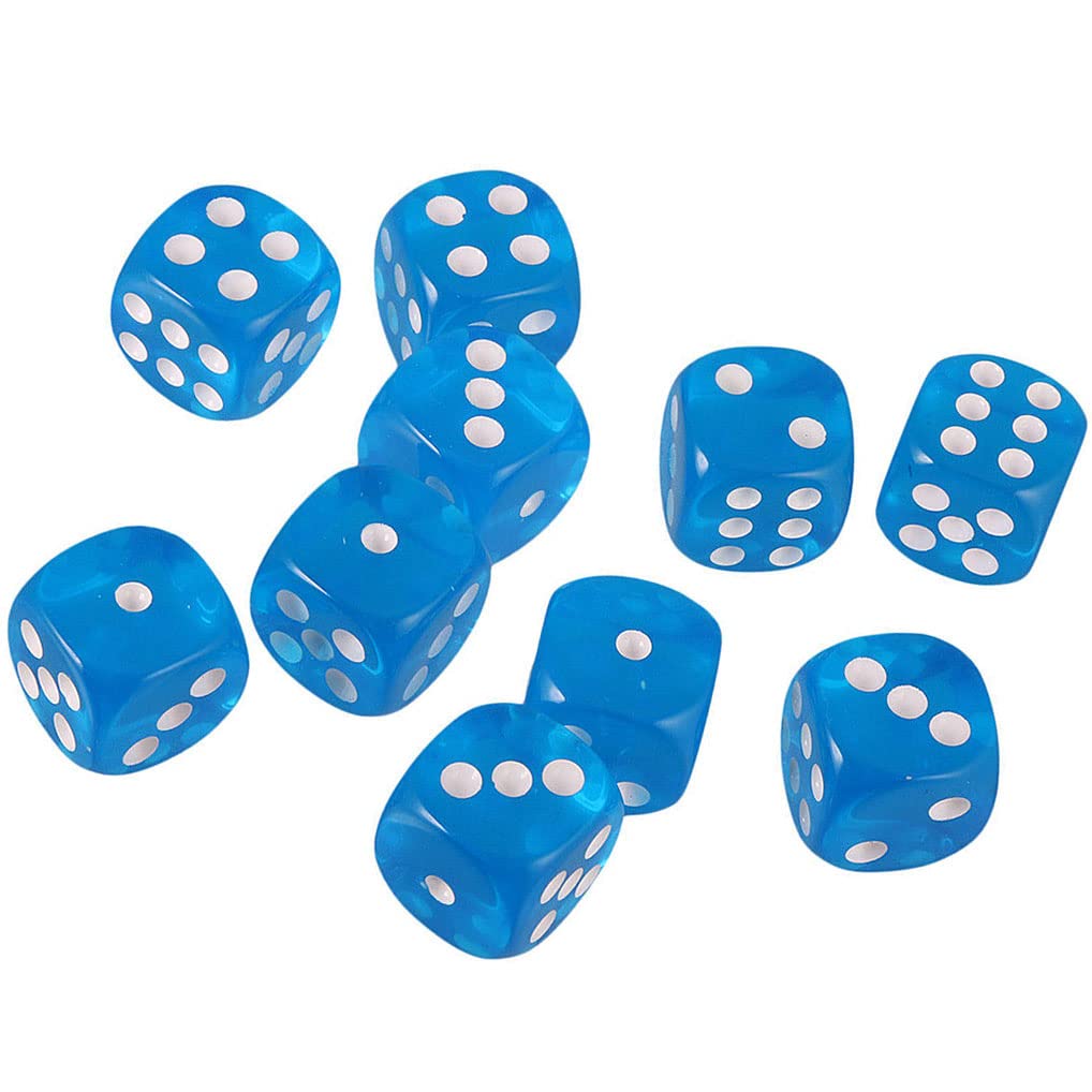 Yiotfandoll 10PCS D6 Dice - Transparent Blue Acrylic 16mm for RPG, DND, MTG, Table Games