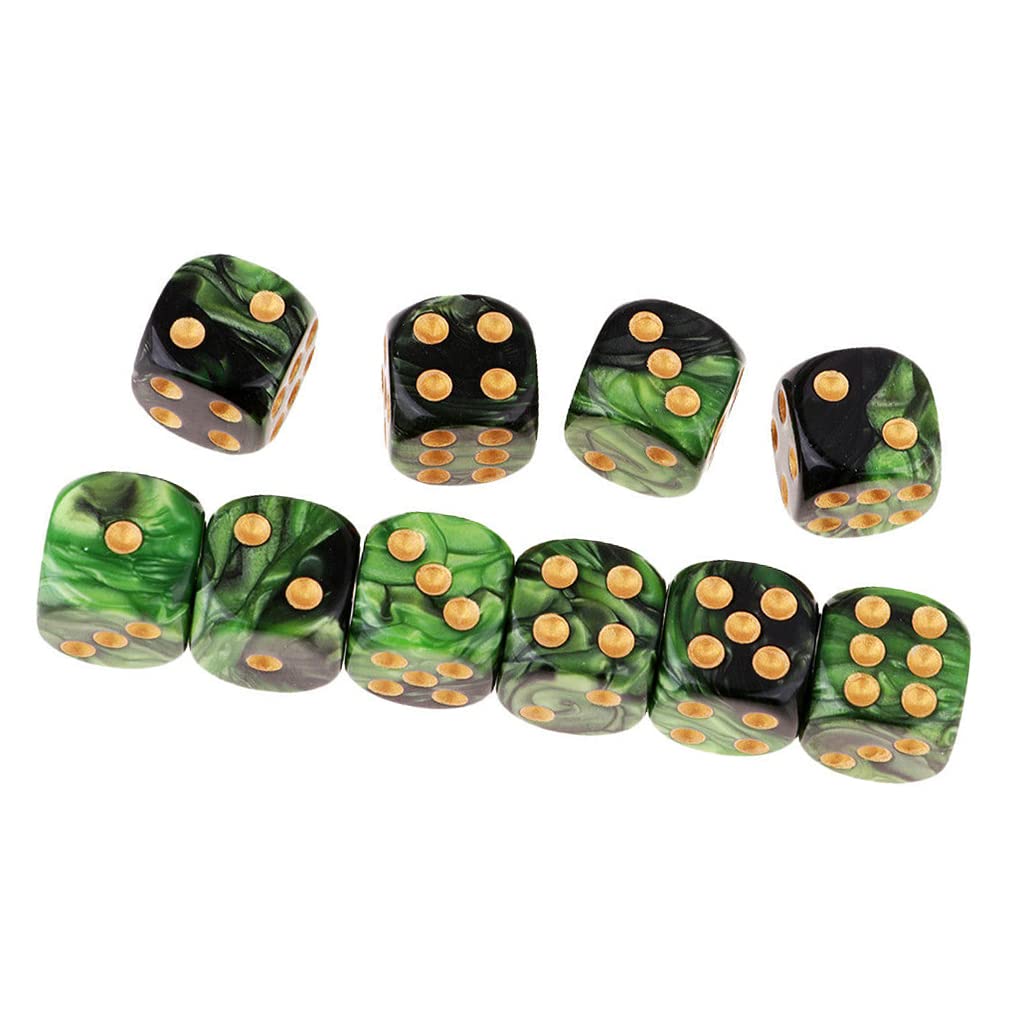 Yiotfandoll 10pcs D6 Dice 16mm Acrylic – Green & Black for RPG, MTG & DND