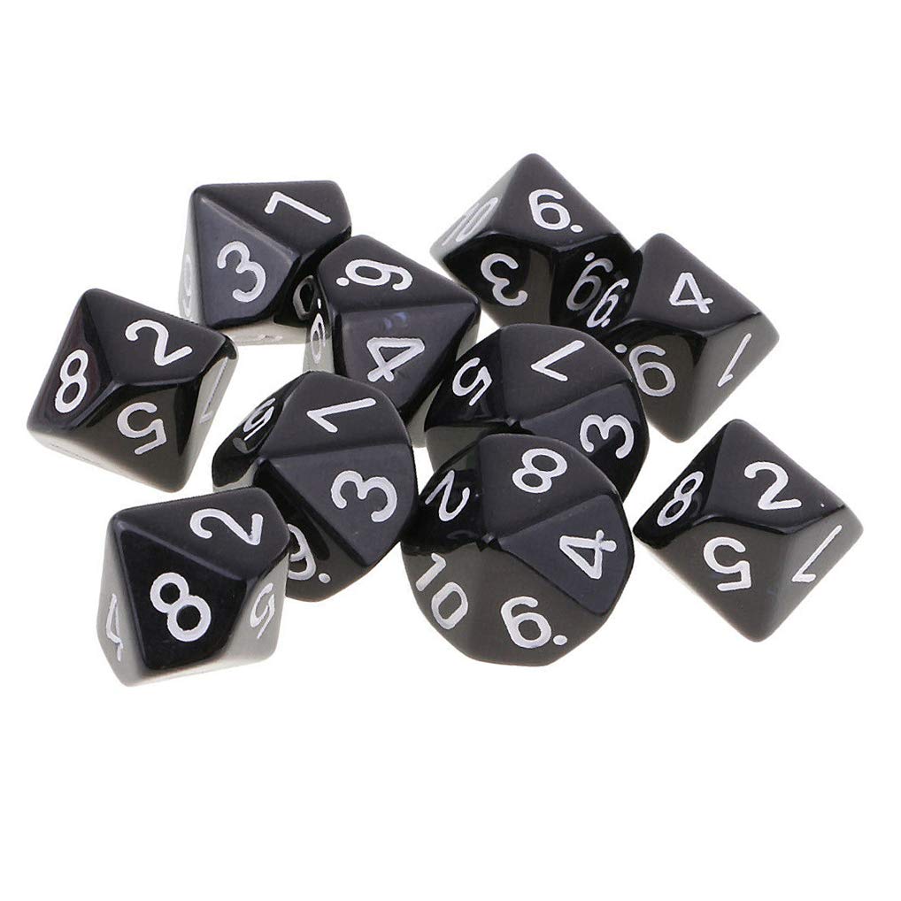 Yiotfandoll 10PCS Polyhedral D10 Dice Set - 16mm Acrylic D&D MTG RPG Table Games (Black)
