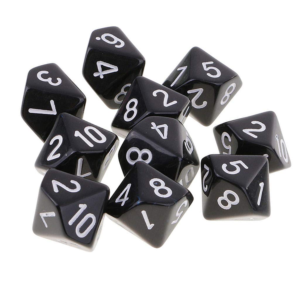 Yiotfandoll 10PCS Polyhedral D10 Dice Set - 16mm Acrylic D&D MTG RPG Table Games (Black)
