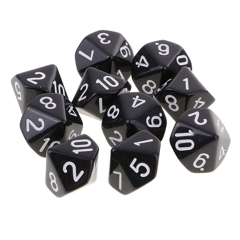 Yiotfandoll 10PCS Polyhedral D10 Dice Set - 16mm Acrylic D&D MTG RPG Table Games (Black)