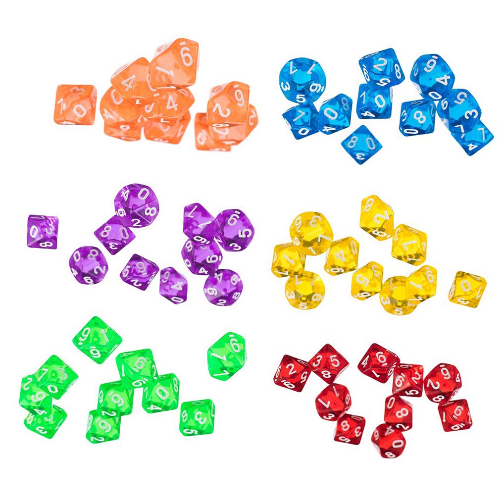 Yiotfandoll 60PCS Polyhedral D10 Dice Set – Colorful Acrylic 10-Sided Dice for DND, MTG & RPG