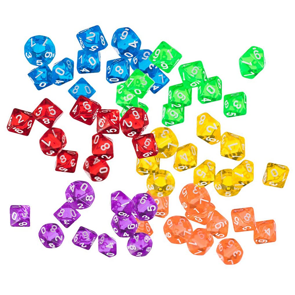 Yiotfandoll 60PCS Polyhedral D10 Dice Set – Colorful Acrylic 10-Sided Dice for DND, MTG & RPG