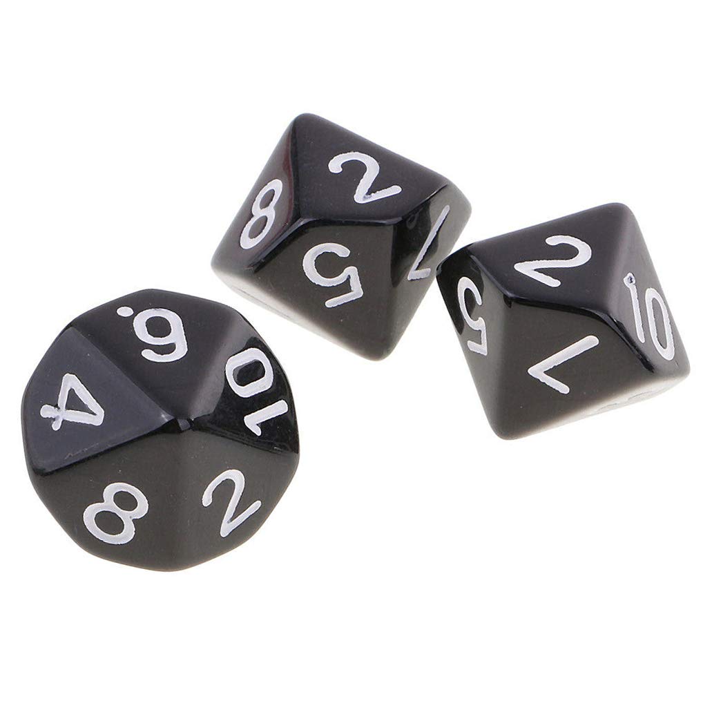 Yiotfandoll 10PCS Polyhedral D10 Dice Set - 16mm Acrylic D&D MTG RPG Table Games (Black)