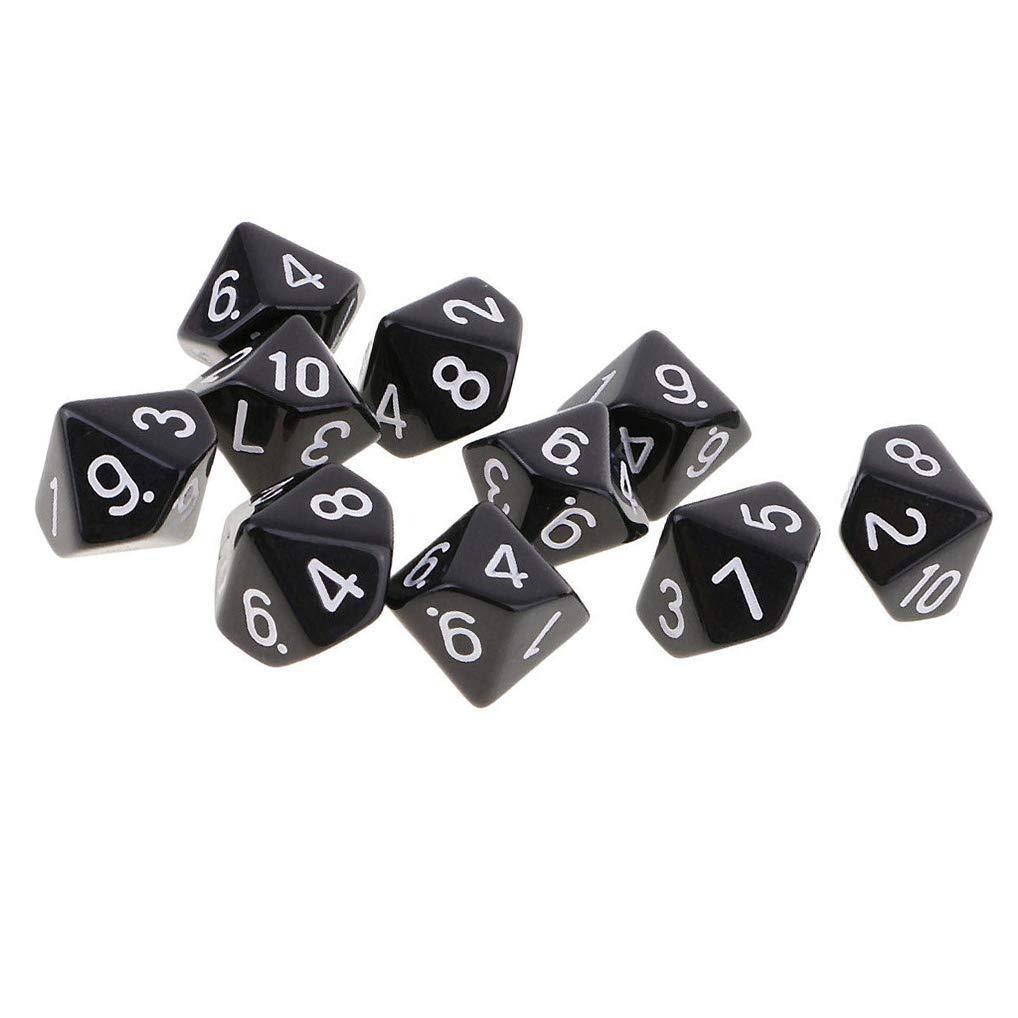 Yiotfandoll 10PCS Polyhedral D10 Dice Set - 16mm Acrylic D&D MTG RPG Table Games (Black)