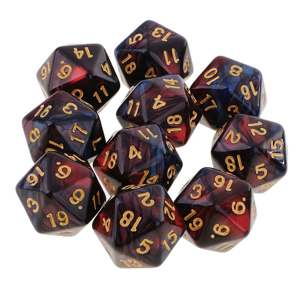 Yiotfandoll 10pcs Polyhedral D20 Dice 20mm Acrylic - Red & Blue for RPG, DND, MTG