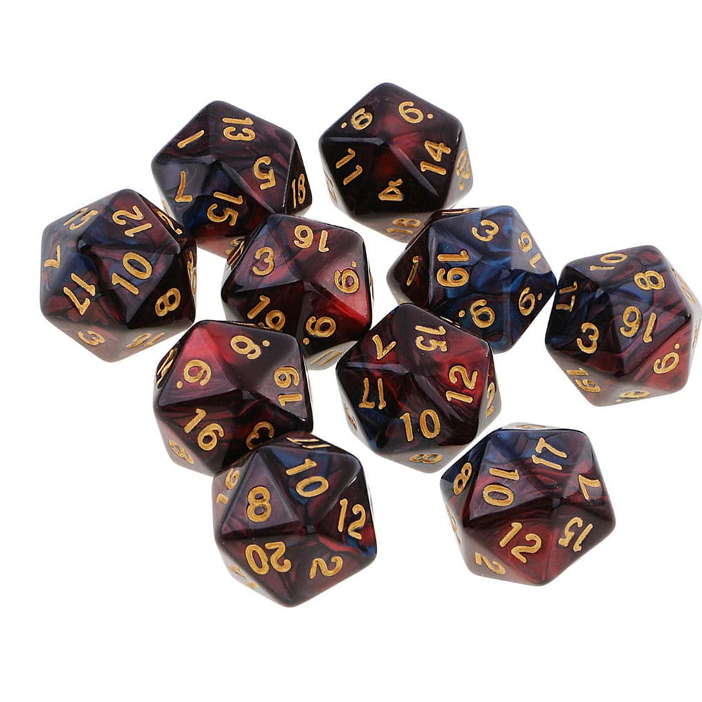Yiotfandoll 10pcs Polyhedral D20 Dice 20mm Acrylic - Red & Blue for RPG, DND, MTG