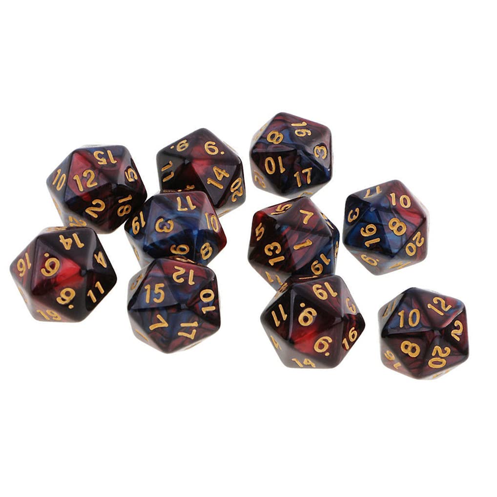Yiotfandoll 10pcs Polyhedral D20 Dice 20mm Acrylic - Red & Blue for RPG, DND, MTG