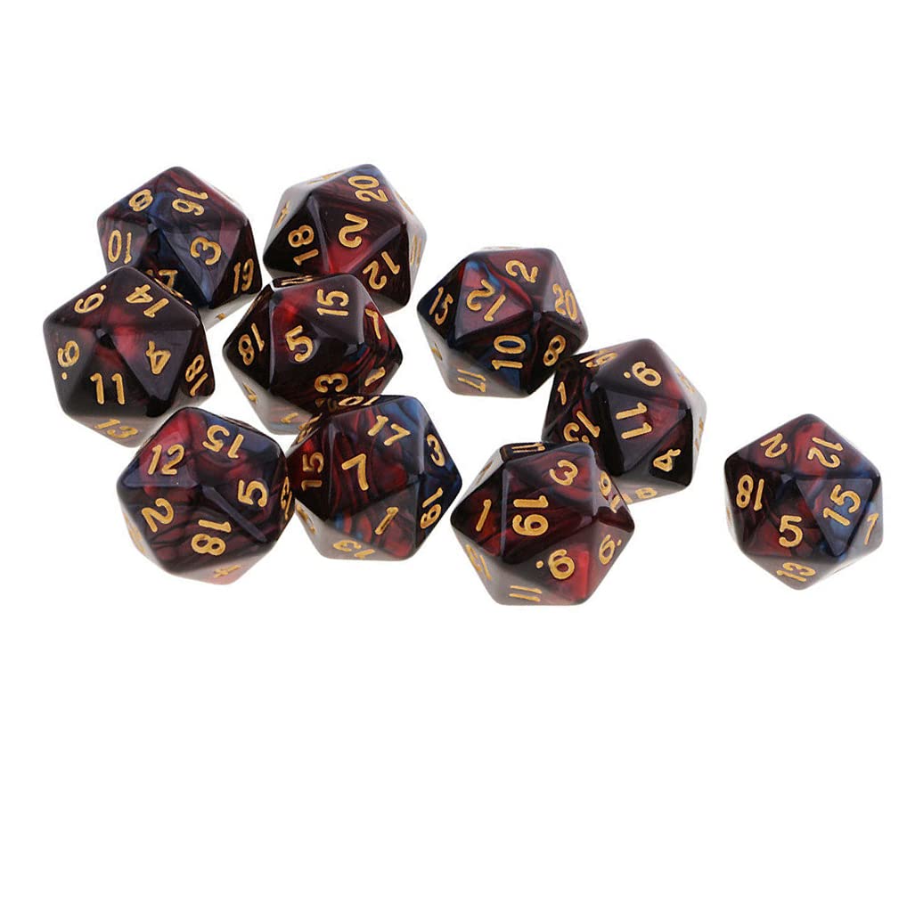 Yiotfandoll 10pcs Polyhedral D20 Dice 20mm Acrylic - Red & Blue for RPG, DND, MTG