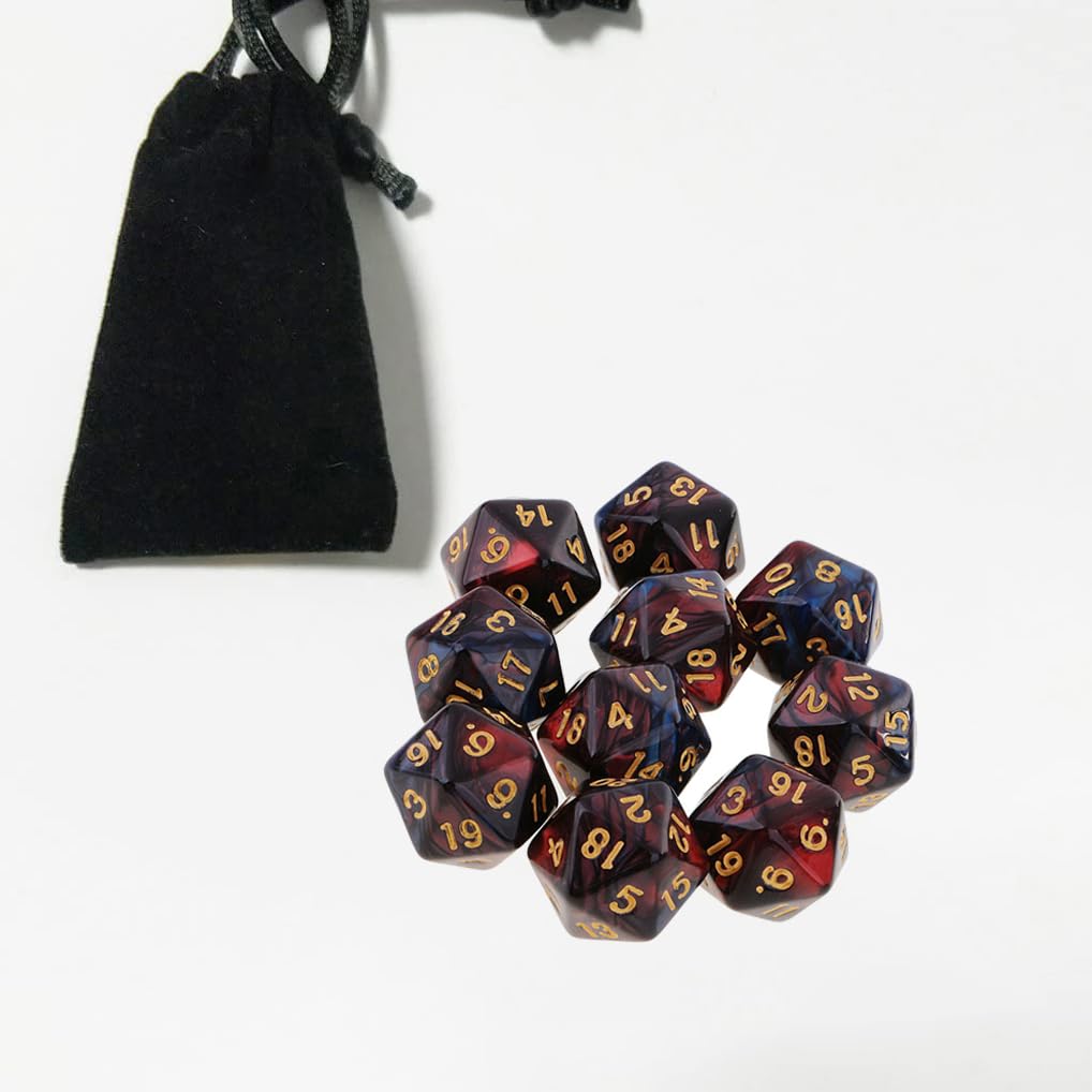 Yiotfandoll 10pcs Polyhedral D20 Dice 20mm Acrylic - Red & Blue for RPG, DND, MTG