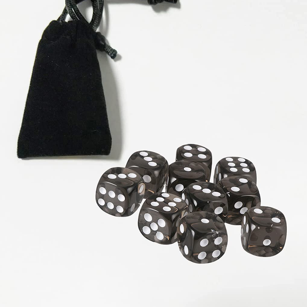 Yiotfandoll 10pcs D6 Dice Set (16mm) - Acrylic Polyhedral Dice for RPG, MTG, DND, Tabletop Games, Transparent Black