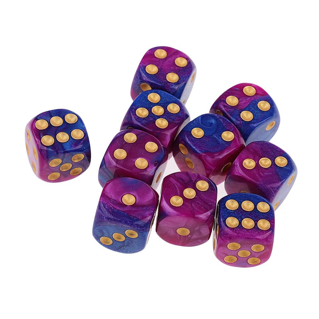 Yiotfandoll 10-Pack 16mm Purple-Blue D6 Dice – Acrylic RPG/MTG/DND Dice Set