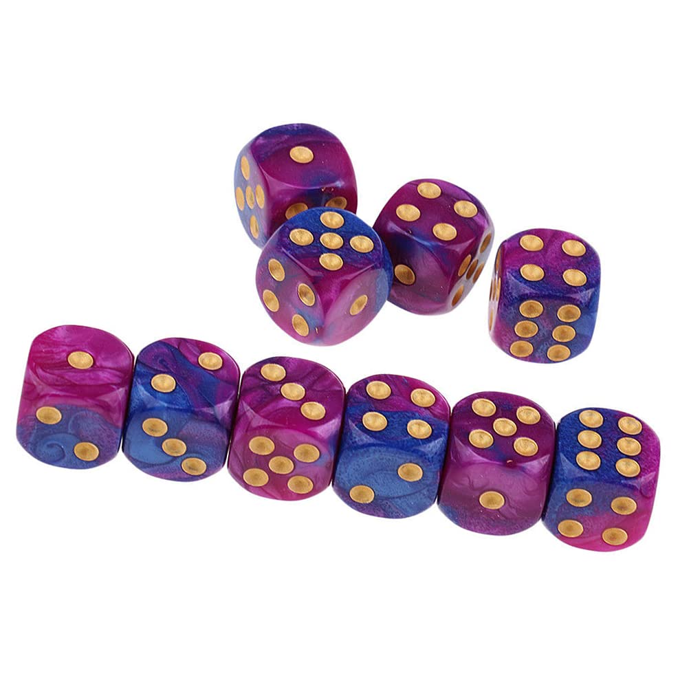 Yiotfandoll 10-Pack 16mm Purple-Blue D6 Dice – Acrylic RPG/MTG/DND Dice Set