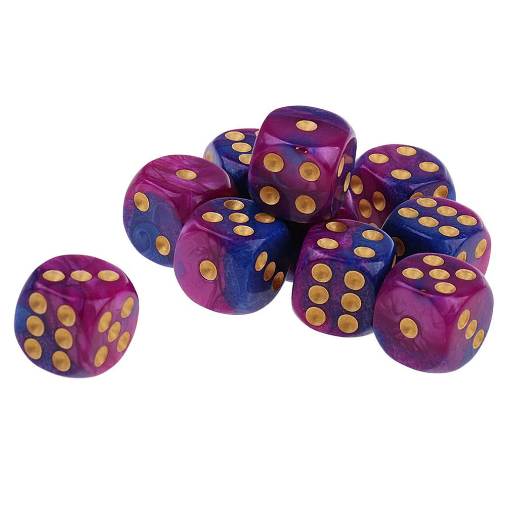 Yiotfandoll 10-Pack 16mm Purple-Blue D6 Dice – Acrylic RPG/MTG/DND Dice Set