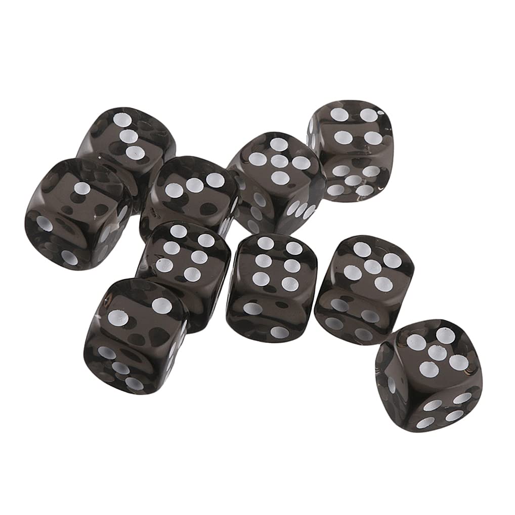 Yiotfandoll 10pcs D6 Dice Set (16mm) - Acrylic Polyhedral Dice for RPG, MTG, DND, Tabletop Games, Transparent Black