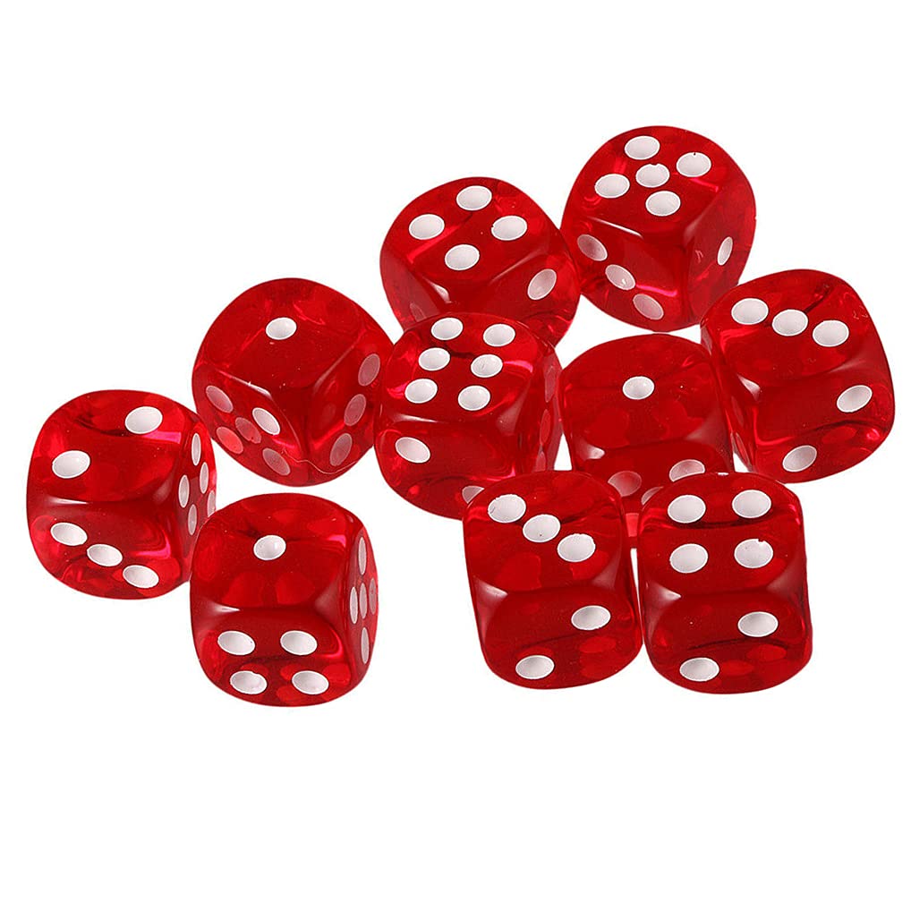 Yiotfandoll 10Pcs D6 Dice - 16mm Acrylic, Transparent Red for RPG, DND, MTG