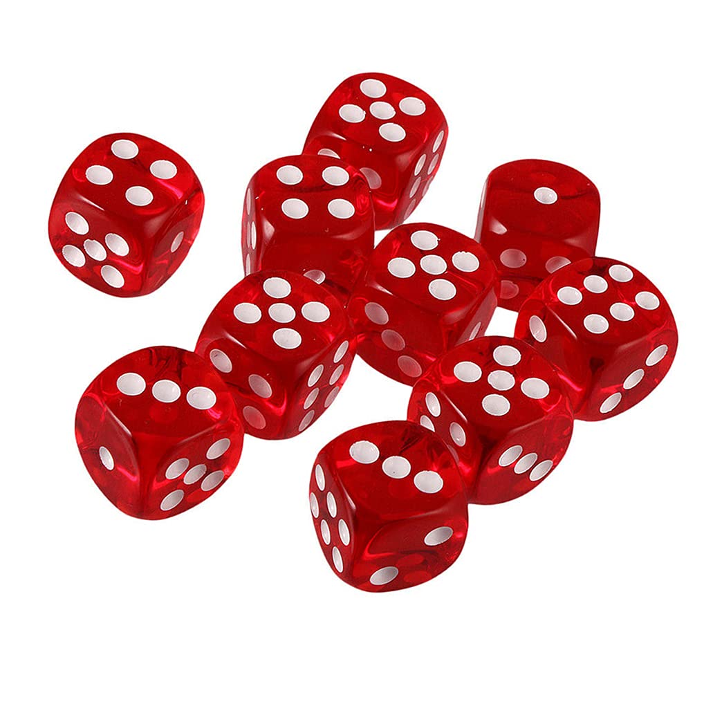 Yiotfandoll 10Pcs D6 Dice - 16mm Acrylic, Transparent Red for RPG, DND, MTG