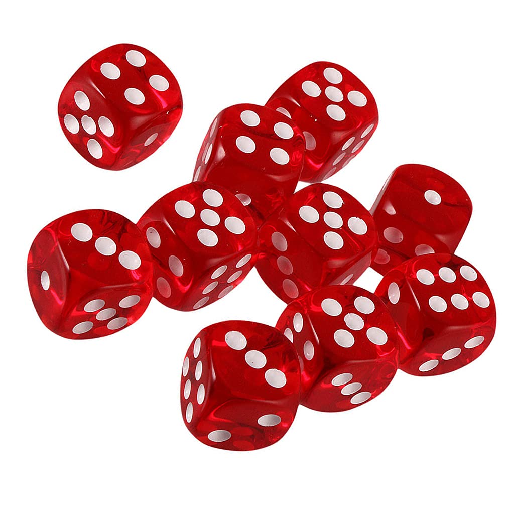 Yiotfandoll 10Pcs D6 Dice - 16mm Acrylic, Transparent Red for RPG, DND, MTG