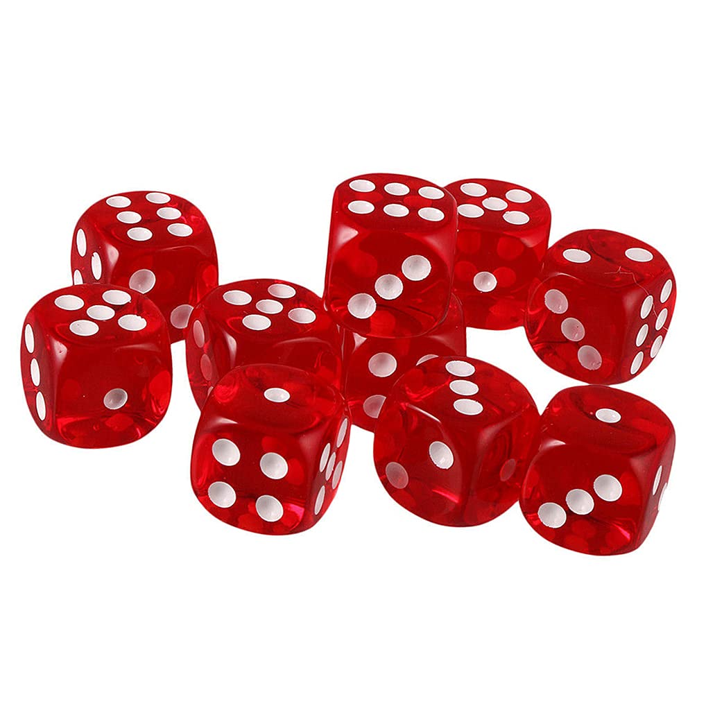 Yiotfandoll 10Pcs D6 Dice - 16mm Acrylic, Transparent Red for RPG, DND, MTG