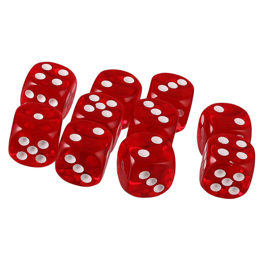 Yiotfandoll 10Pcs D6 Dice - 16mm Acrylic, Transparent Red for RPG, DND, MTG