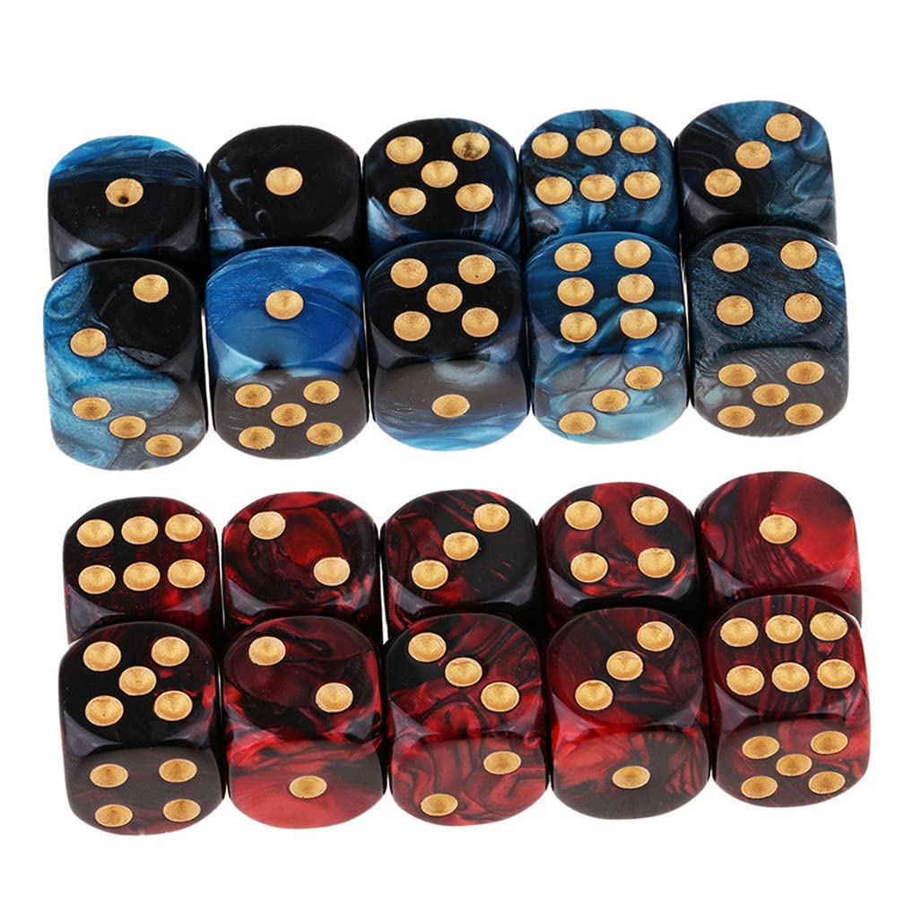 Yiotfandoll 20Pcs D6 Dice Set – 16mm Acrylic Polyhedral Dice for RPG MTG DND (Blue-Black & Red-Black)
