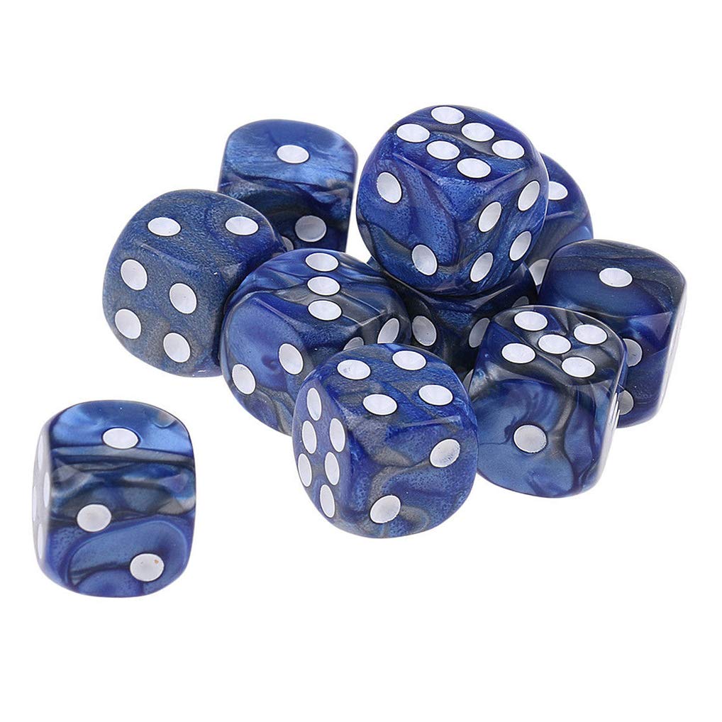 Yiotfandoll 10PCS D6 Dice 16mm – Blue Silver Acrylic Polyhedral Dice for RPG, DND, MTG