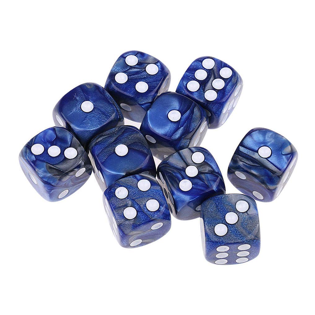 Yiotfandoll 10PCS D6 Dice 16mm – Blue Silver Acrylic Polyhedral Dice for RPG, DND, MTG