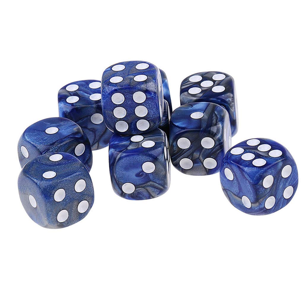 Yiotfandoll 10PCS D6 Dice 16mm – Blue Silver Acrylic Polyhedral Dice for RPG, DND, MTG