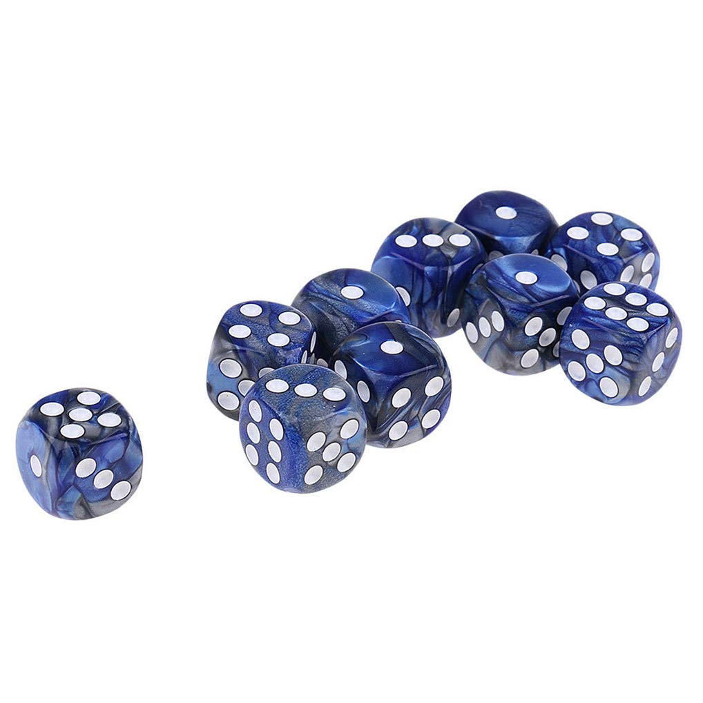 Yiotfandoll 10PCS D6 Dice 16mm – Blue Silver Acrylic Polyhedral Dice for RPG, DND, MTG