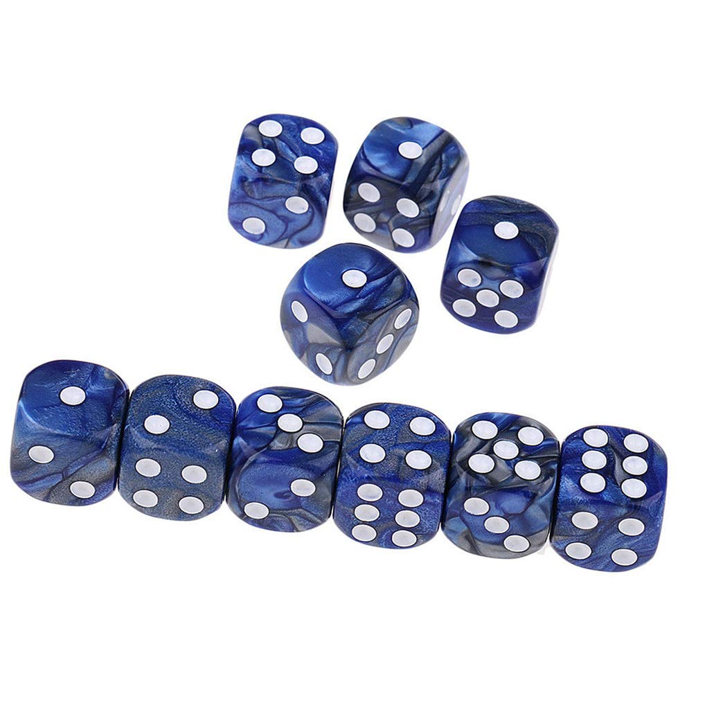 Yiotfandoll 10PCS D6 Dice 16mm – Blue Silver Acrylic Polyhedral Dice for RPG, DND, MTG