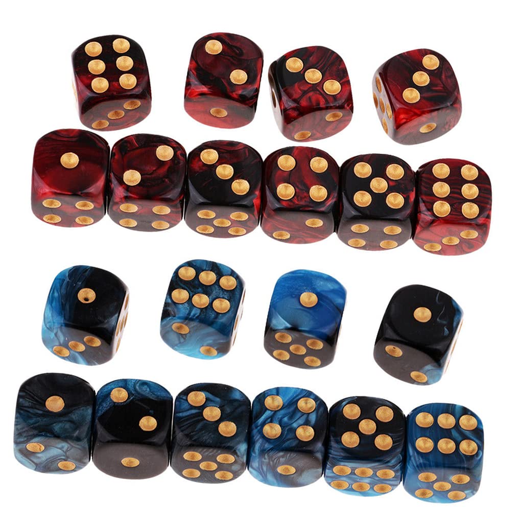 Yiotfandoll 20Pcs D6 Dice Set – 16mm Acrylic Polyhedral Dice for RPG MTG DND (Blue-Black & Red-Black)