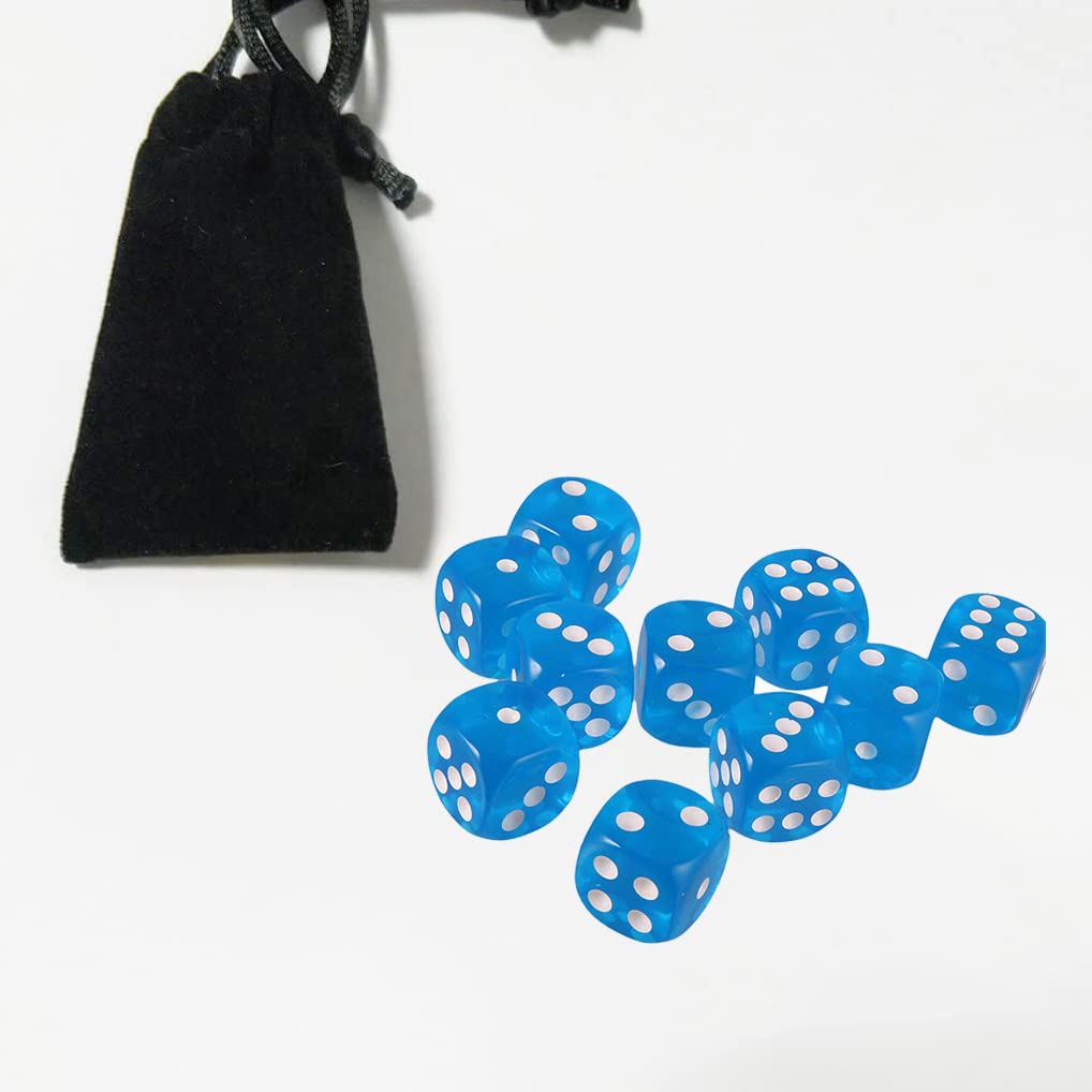 Yiotfandoll 10PCS D6 Dice - Transparent Blue Acrylic 16mm for RPG, DND, MTG, Table Games